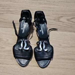 Chanel Sandals Black Silver Genuine EU 39